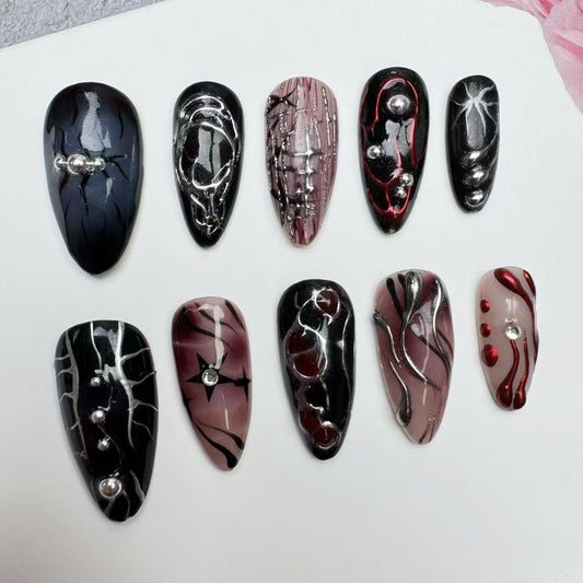 Handmade Nails/custom press on nails/party press on nails/Flakes for nails/wedding nails gift/Japanese nails/Long nails/Almond nails