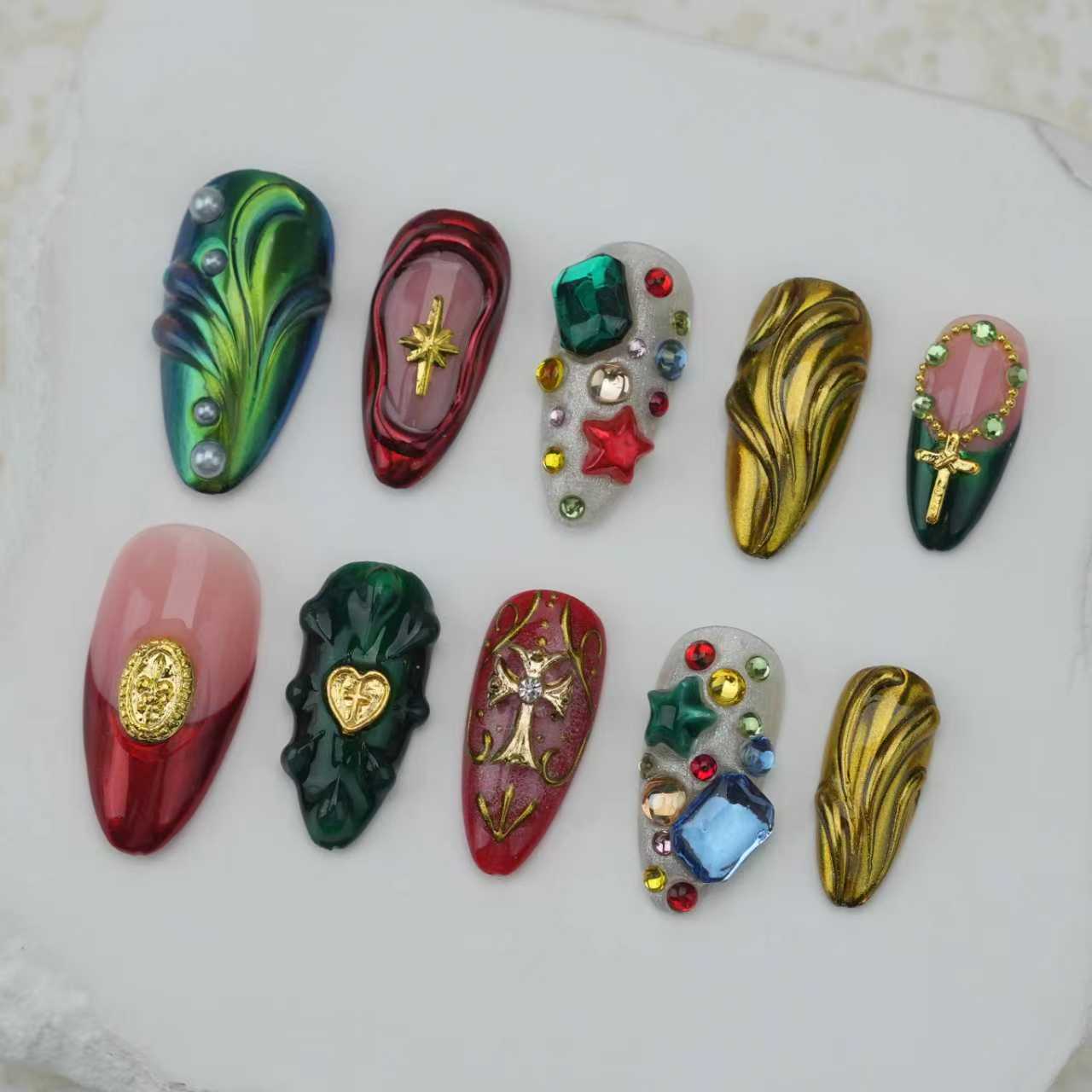 Handmade nails/custom press on nails/party press on nails/Flakes for nails/Beautiful nails gift/nail art/Long nails/Almond nail