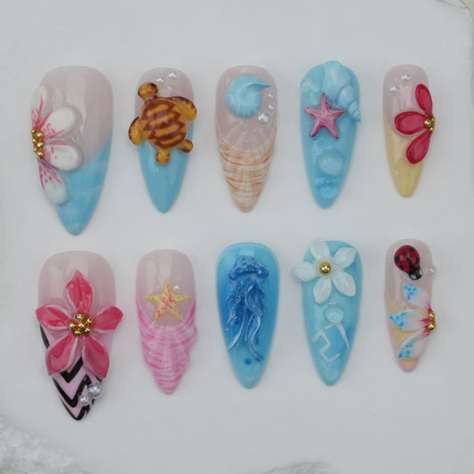 Handmade nails/custom press on nails/party press on nails/Flakes for nails/Beautiful nails gift/nail art/Long nails/Almond nails