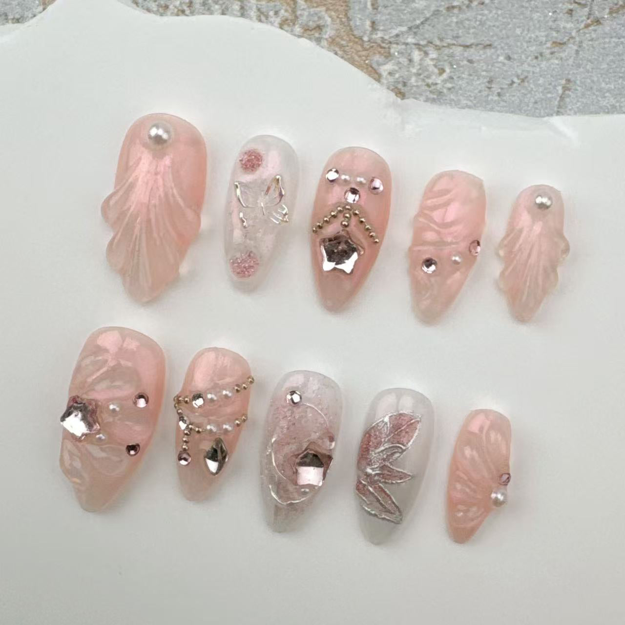 3D Handmade Nails/custom press on nails/party press on nails/Flakes for nails/Beautiful nails gift/nail art/Long nails/Almond nails