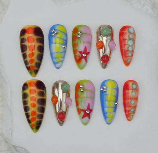 Handmade nails/custom press on nails/party press on nails/Flakes for nails/Beautiful nails gift/nail art/Long nails/Almond nails
