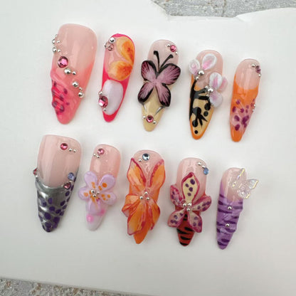 3D Handmade Nails/custom press on nails/party press on nails/Flakes for nails/Beautiful nails gift/nail art/Long nails/Almond nails
