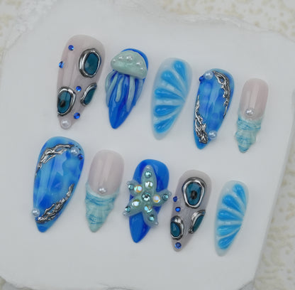 Handmade nails/custom press on nails/party press on nails/Flakes for nails/Beautiful nails gift/nail art/Long nails/Almond nails