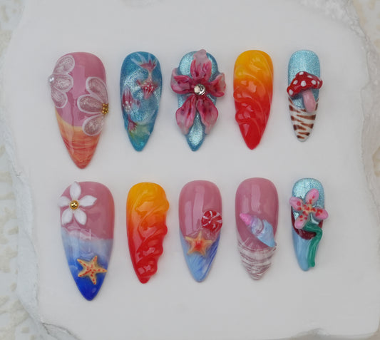 Handmade nails/custom press on nails/party press on nails/Flakes for nails/Beautiful nails gift/nail art/Long nails/Almond nails