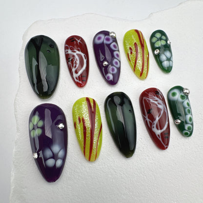 Handmade nails/custom press on nails/party press on nails/Flakes for nails/Beautiful nails gift/nail art/Long nails/Almond nails-32