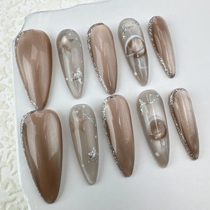 Handmade nails/custom press on nails/party press on nails/Flakes for nails/Beautiful nails gift/nail art/Long nails/Almond nails