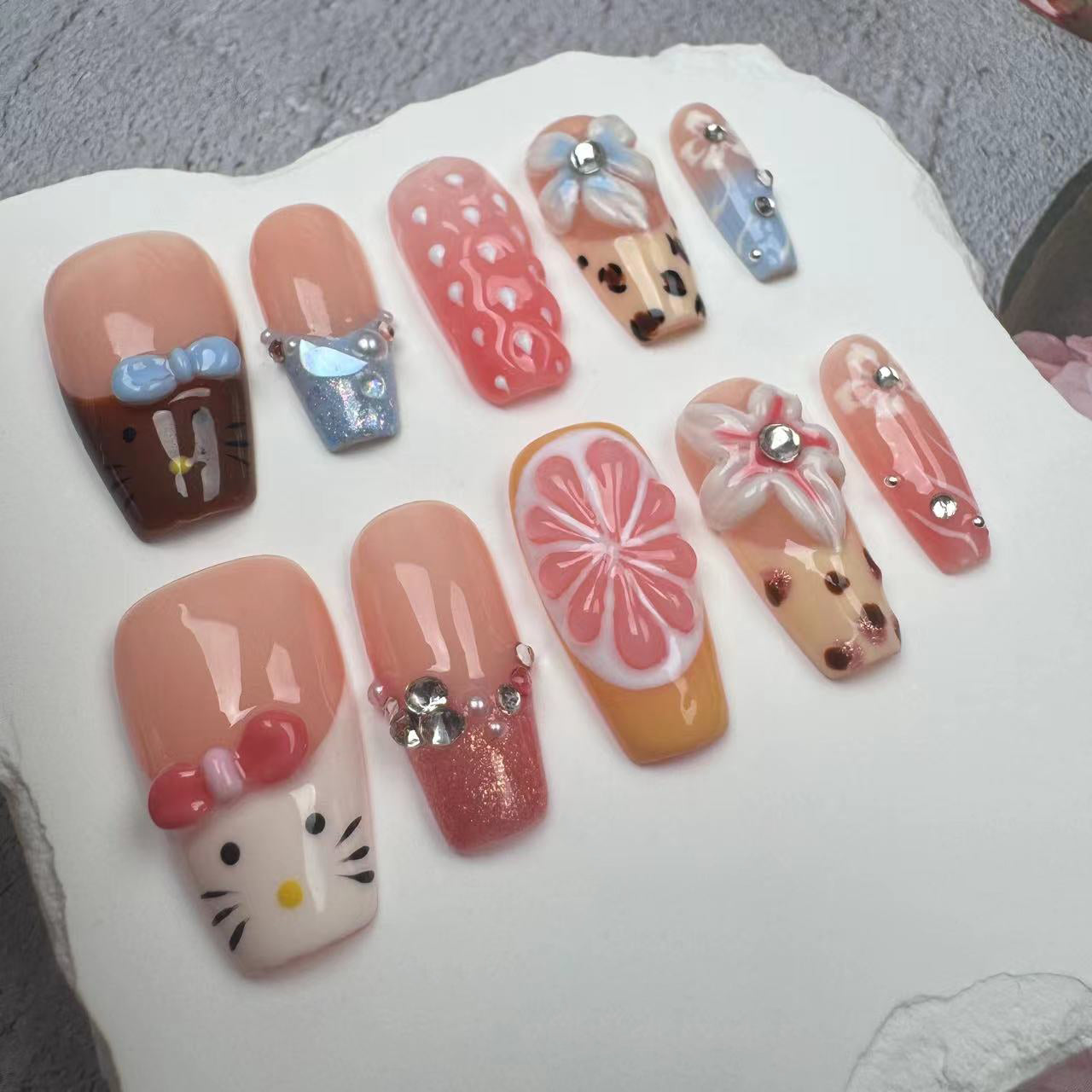 3D cute Nails/custom press on nails/party press on nails/Flakes for nails/wedding nails gift/Japanese nails/Long nails/Almond nails