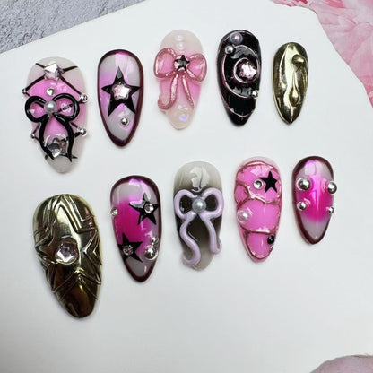 Handmade Nails/custom press on nails/party press on nails/Flakes for nails/wedding nails gift/Japanese nails/Long nails/Almond nails
