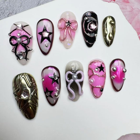 Handmade Nails/custom press on nails/party press on nails/Flakes for nails/wedding nails gift/Japanese nails/Long nails/Almond nails