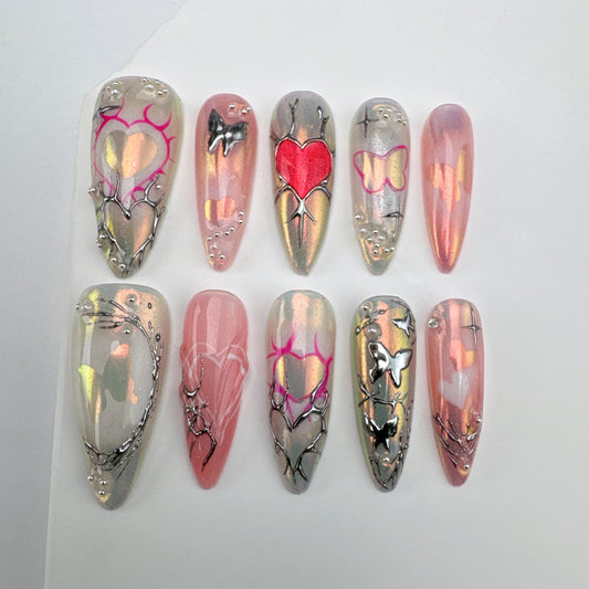 Handmade nails/custom press on nails/party press on nails/Flakes for nails/Beautiful nails gift/nail art/Long nails/Almond nails