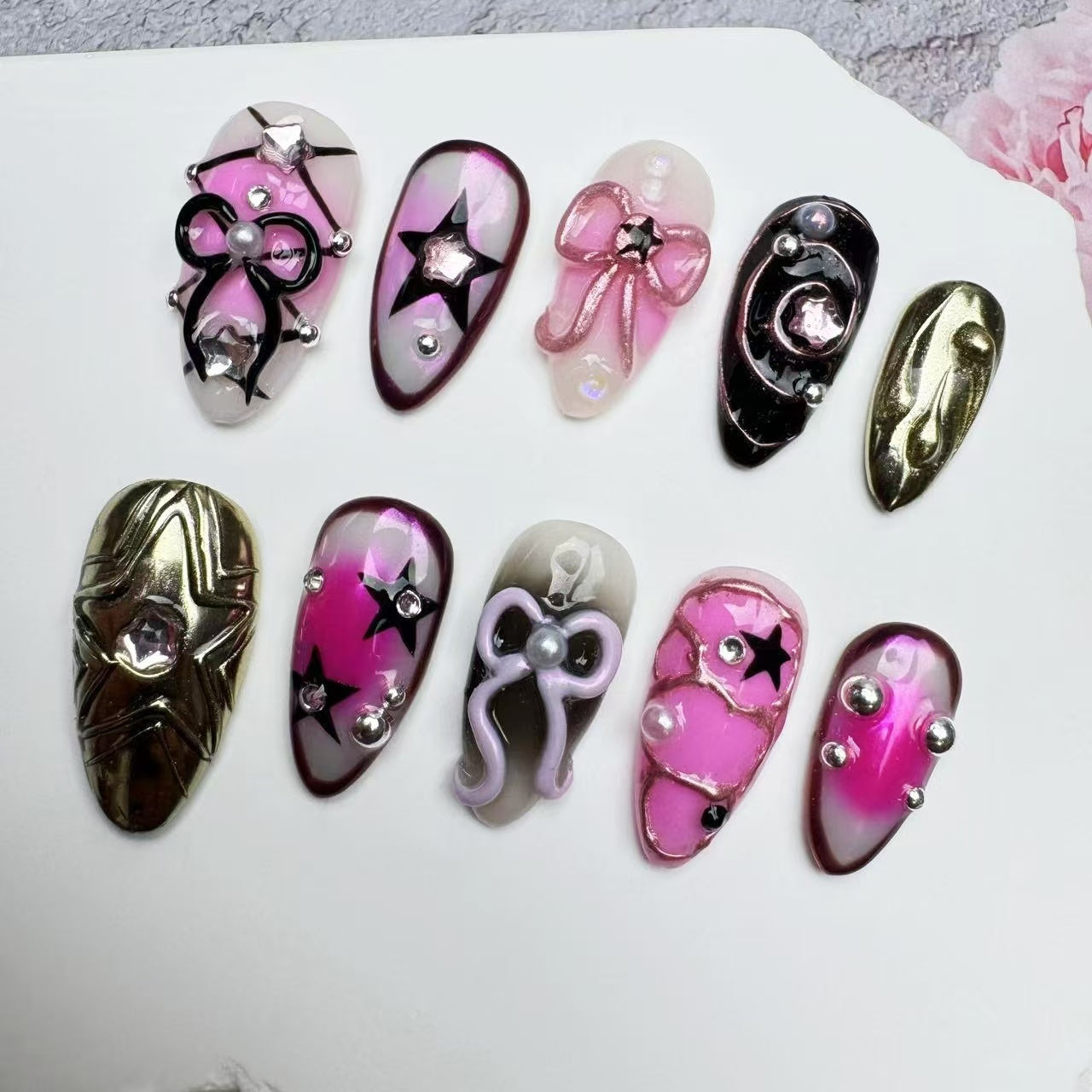 Handmade Nails/custom press on nails/party press on nails/Flakes for nails/wedding nails gift/Japanese nails/Long nails/Almond nails