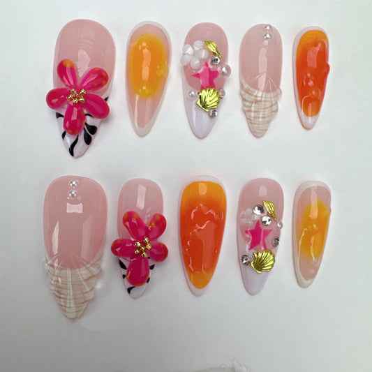 3D flower nails/custom press on nails/party press on nails/Flakes for nails/Beautiful nails gift/nail art/Long nails/Almond nails-25