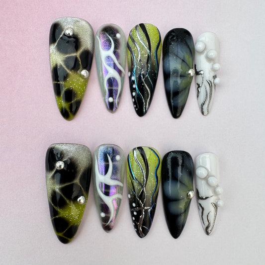 3D nature Nails/custom press on nails/party press on nails/Flakes for nails/special nails gift/nature/Long nails/Almond nails