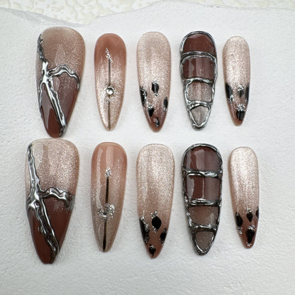 Handmade nails/custom press on nails/party press on nails/Flakes for nails/Beautiful nails gift/nail art/Long nails/Almond nails