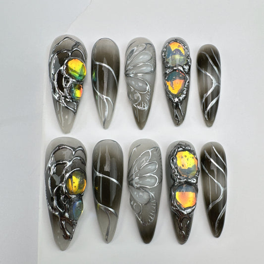 Handmade nails/custom press on nails/party press on nails/Flakes for nails/Beautiful nails gift/nail art/Long nails/Almond nails