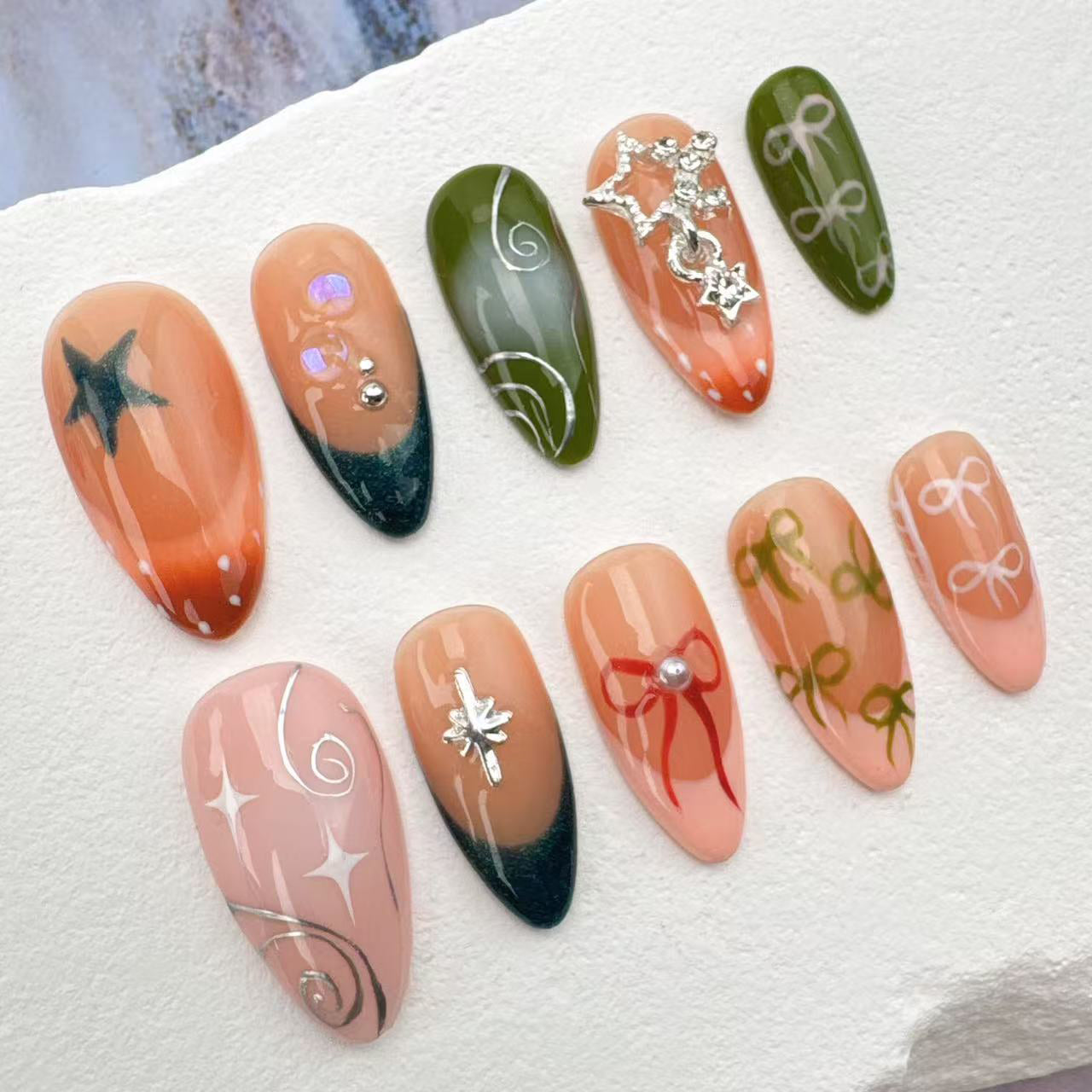 3D Handmade Nails/custom press on nails/party press on nails/Flakes for nails/Beautiful nails gift/nail art/Long nails/Almond nails