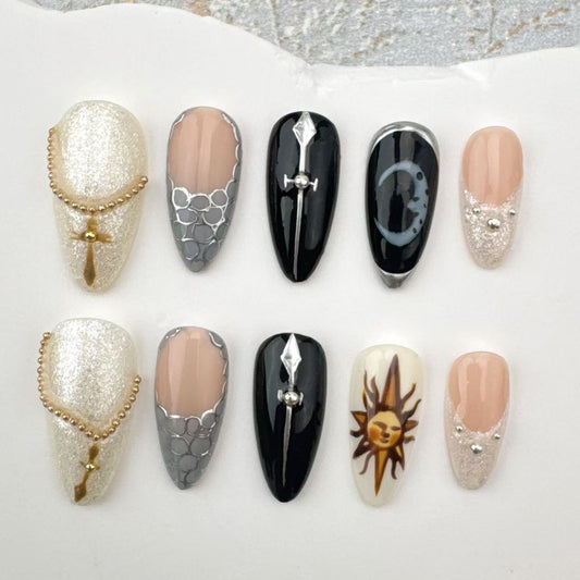 3D Handmade Nails/custom press on nails/party press on nails/Flakes for nails/Beautiful nails gift/nail art/Long nails/Almond nails