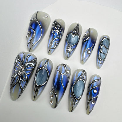 Handmade nails/custom press on nails/party press on nails/Flakes for nails/Beautiful nails gift/nail art/Long nails/Almond nails