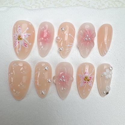 Handmade nails/custom press on nails/party press on nails/Flakes for nails/Beautiful nails gift/nail art/Long nails/Almond nails-24