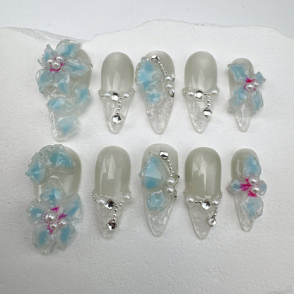 3D flower nails/custom press on nails/party press on nails/Flakes for nails/Beautiful nails gift/nail art/Long nails/Almond nails