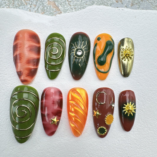 Handmade Nails/custom press on nails/party press on nails/Flakes for nails/Beautiful nails gift/nail art/Long nails/Almond nails