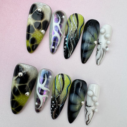 3D nature Nails/custom press on nails/party press on nails/Flakes for nails/special nails gift/nature/Long nails/Almond nails