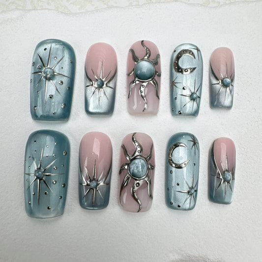 Handmade nails/custom press on nails/party press on nails/Flakes for nails/Beautiful nails gift/nail art/Long nails/Almond nails-27