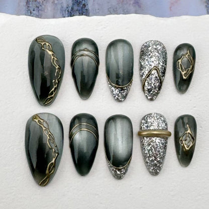3D Handmade Nails/custom press on nails/party press on nails/Flakes for nails/Beautiful nails gift/nail art/Long nails/Almond nails