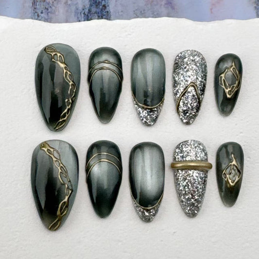 3D Handmade Nails/custom press on nails/party press on nails/Flakes for nails/Beautiful nails gift/nail art/Long nails/Almond nails