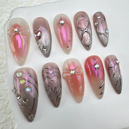 Handmade nails/custom press on nails/party press on nails/Flakes for nails/Beautiful nails gift/nail art/Long nails/Almond nails