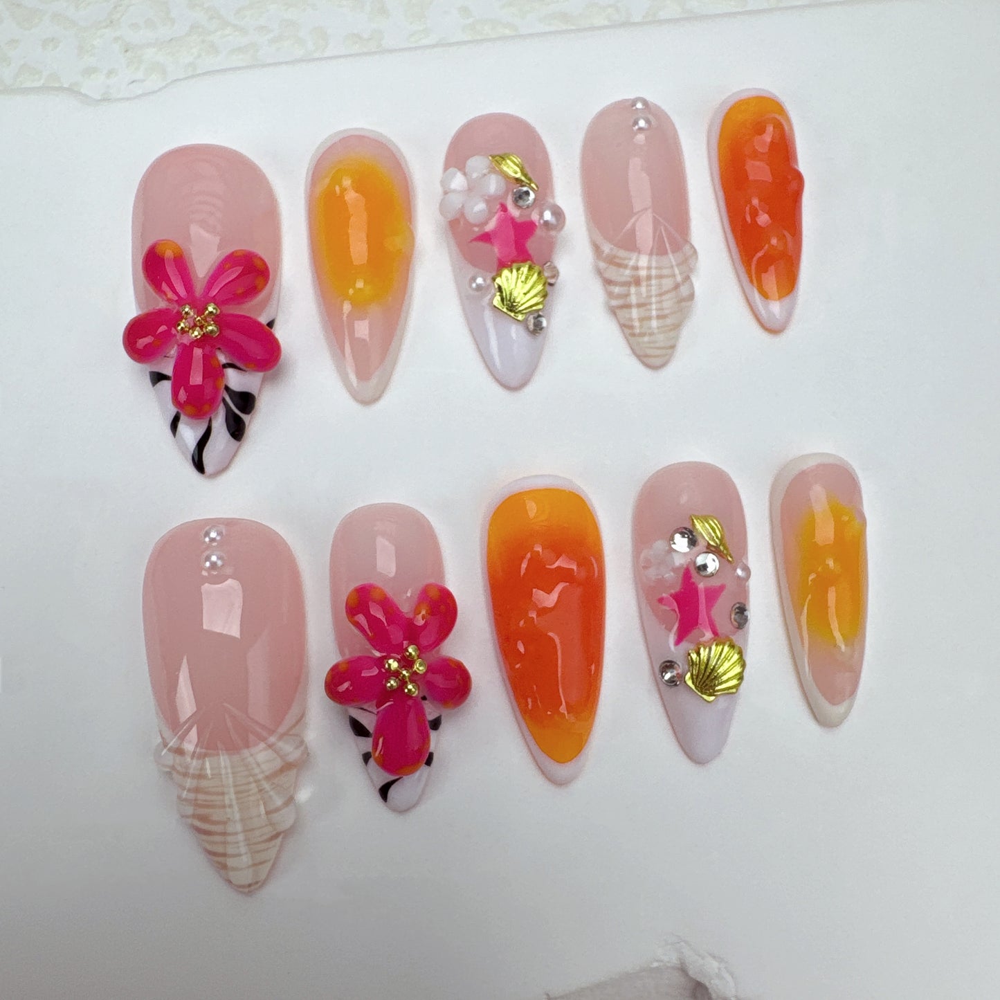 3D flower nails/custom press on nails/party press on nails/Flakes for nails/Beautiful nails gift/nail art/Long nails/Almond nails-25