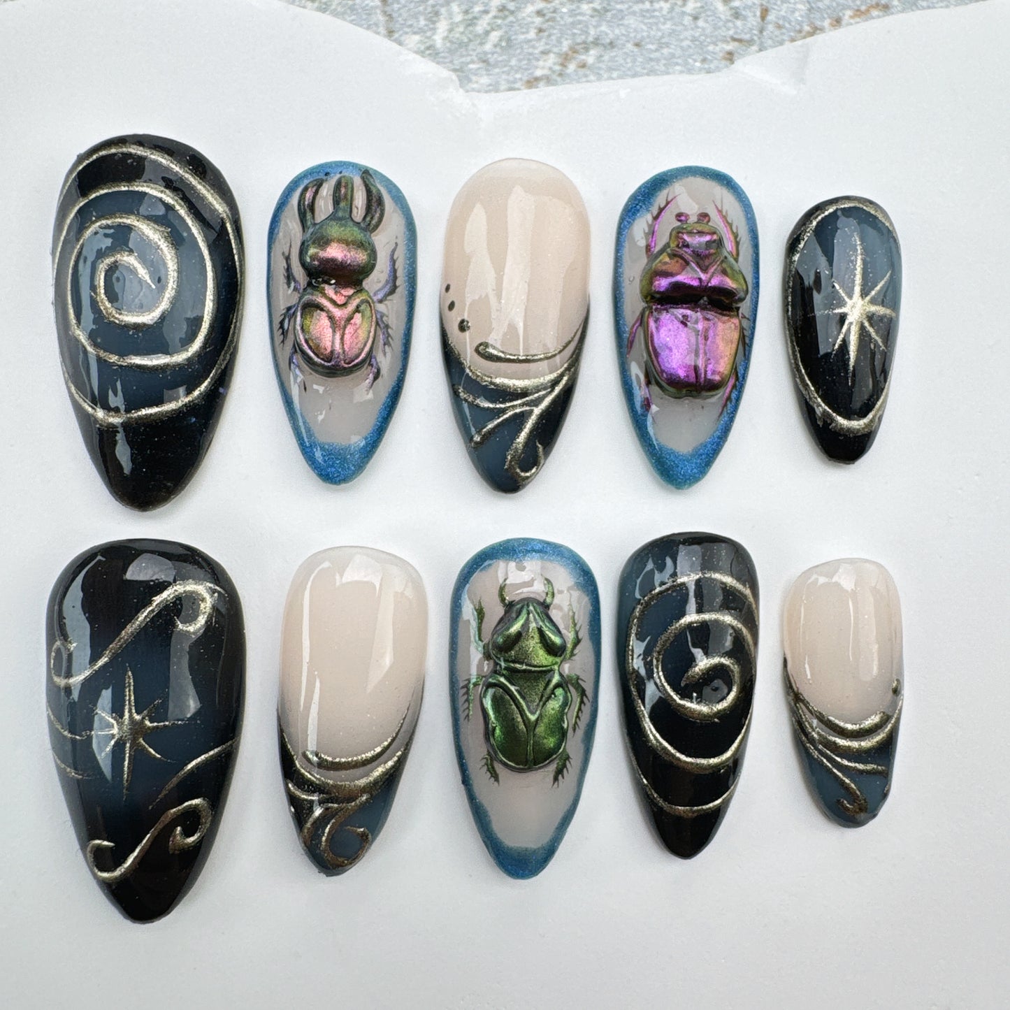 3D nails/custom press on nails/party press on nails/Flakes for nails/Beautiful nails gift/nail art/Long nails/Almond nails-16