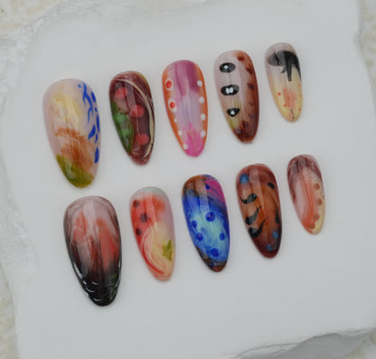 Handmade nails/custom press on nails/party press on nails/Flakes for nails/Beautiful nails gift/nail art/Long nails/Almond nails