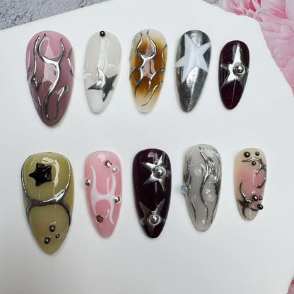 Handmade Nails/custom press on nails/party press on nails/Flakes for nails/wedding nails gift/Japanese nails/Long nails/Almond nails
