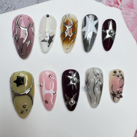 Handmade Nails/custom press on nails/party press on nails/Flakes for nails/wedding nails gift/Japanese nails/Long nails/Almond nails