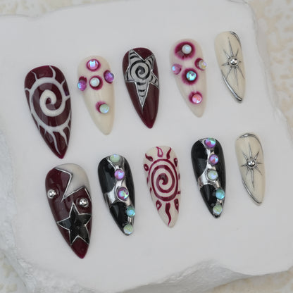 Handmade nails/custom press on nails/party press on nails/Flakes for nails/Beautiful nails gift/nail art/Long nails/Almond nails