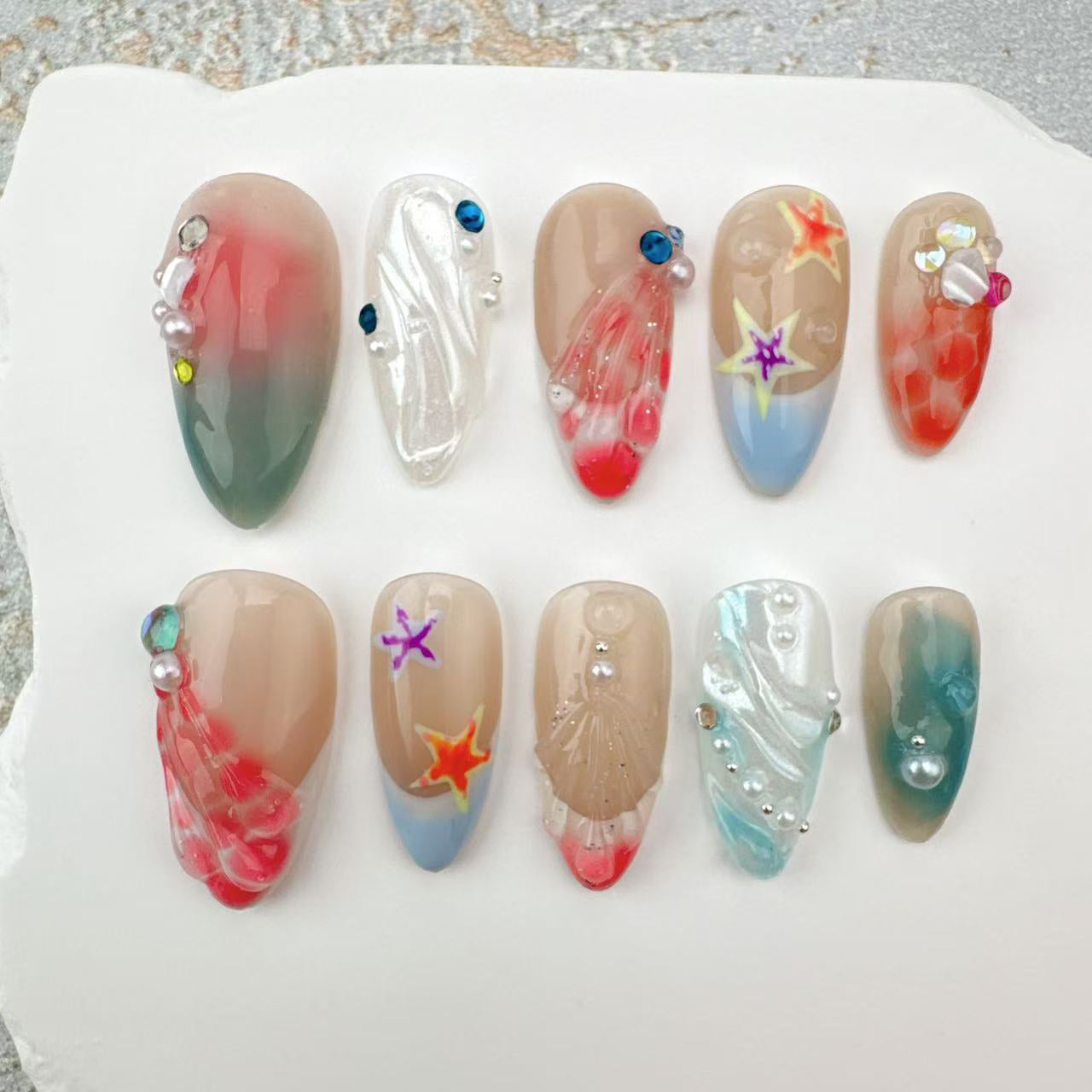 3D Handmade Nails/custom press on nails/party press on nails/Flakes for nails/Beautiful nails gift/nail art/Long nails/Almond nails