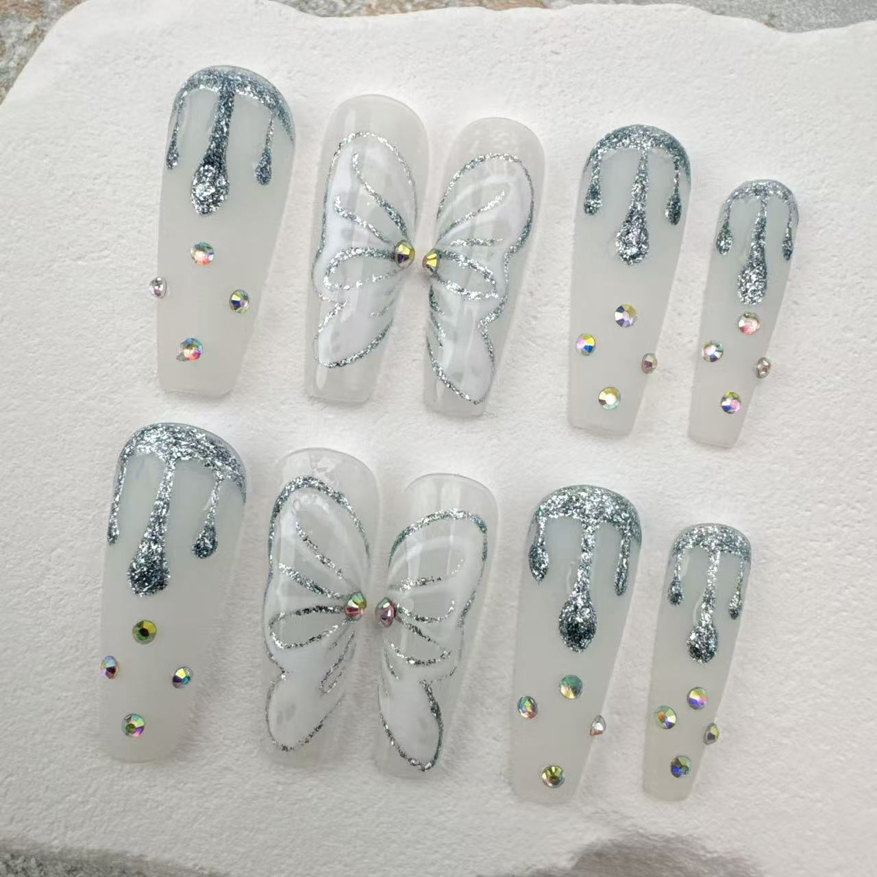 3D Handmade Nails/custom press on nails/party press on nails/Flakes for nails/Beautiful nails gift/nail art/Long nails/Almond nails