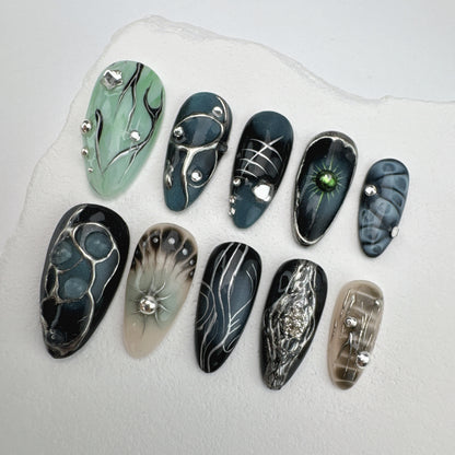 Handmade nails/custom press on nails/party press on nails/Flakes for nails/Beautiful nails gift/nail art/Long nails/Almond nails