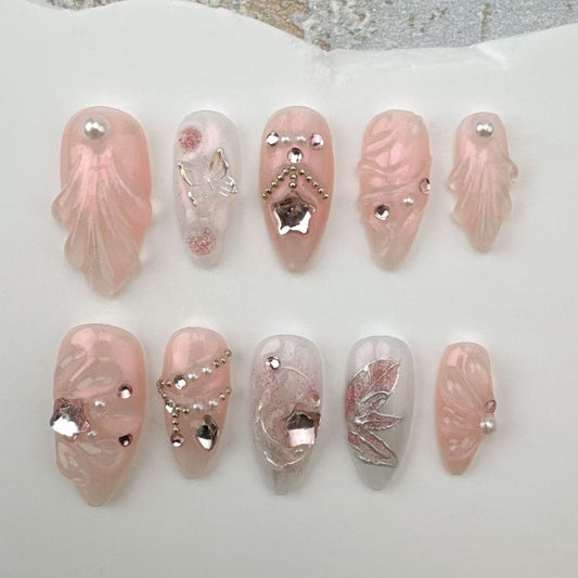 3D Handmade Nails/custom press on nails/party press on nails/Flakes for nails/Beautiful nails gift/nail art/Long nails/Almond nails
