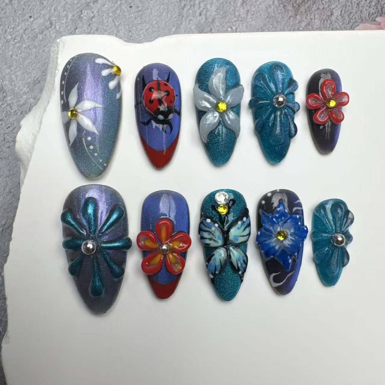 3D Nails/custom press on nails/party press on nails/Flakes for nails/wedding nails gift/Japanese nails/Long nails/Almond nails