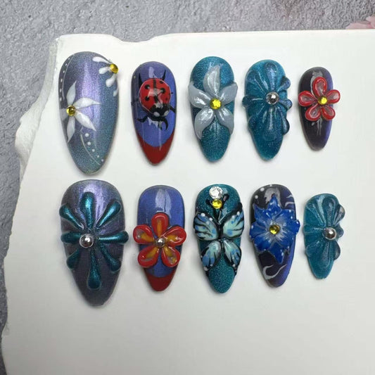 3D Nails/custom press on nails/party press on nails/Flakes for nails/wedding nails gift/Japanese nails/Long nails/Almond nails