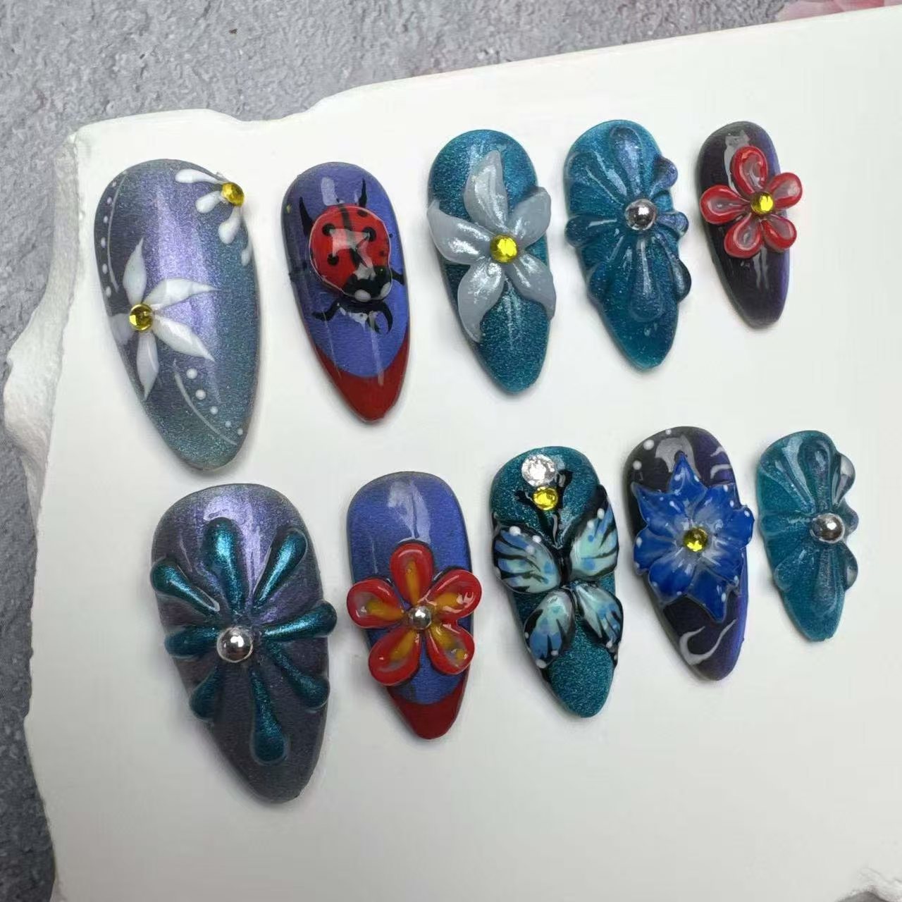 3D Nails/custom press on nails/party press on nails/Flakes for nails/wedding nails gift/Japanese nails/Long nails/Almond nails