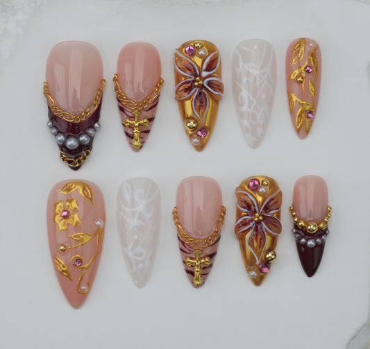 Handmade nails/custom press on nails/party press on nails/Flakes for nails/Beautiful nails gift/nail art/Long nails/Almond nails