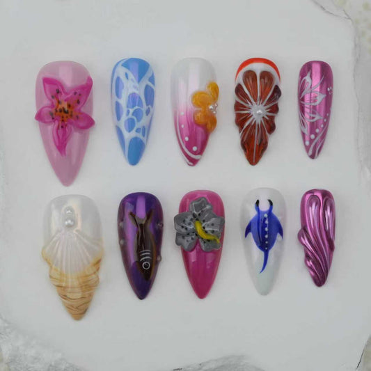 Handmade nails/custom press on nails/party press on nails/Flakes for nails/Beautiful nails gift/nail art/Long nails/Almond nail
