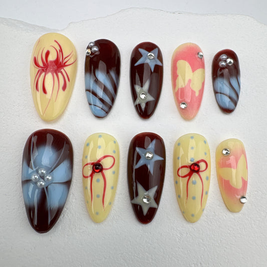 Handmade nails/custom press on nails/party press on nails/Flakes for nails/Beautiful nails gift/nail art/Long nails/Almond nails