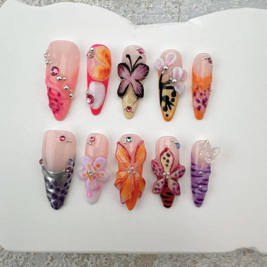 3D Handmade Nails/custom press on nails/party press on nails/Flakes for nails/Beautiful nails gift/nail art/Long nails/Almond nails