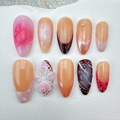 3D flower Nails/custom press on nails/party press on nails/Flakes for nails/Beautiful nails gift/nail art/Long nails/Almond nails