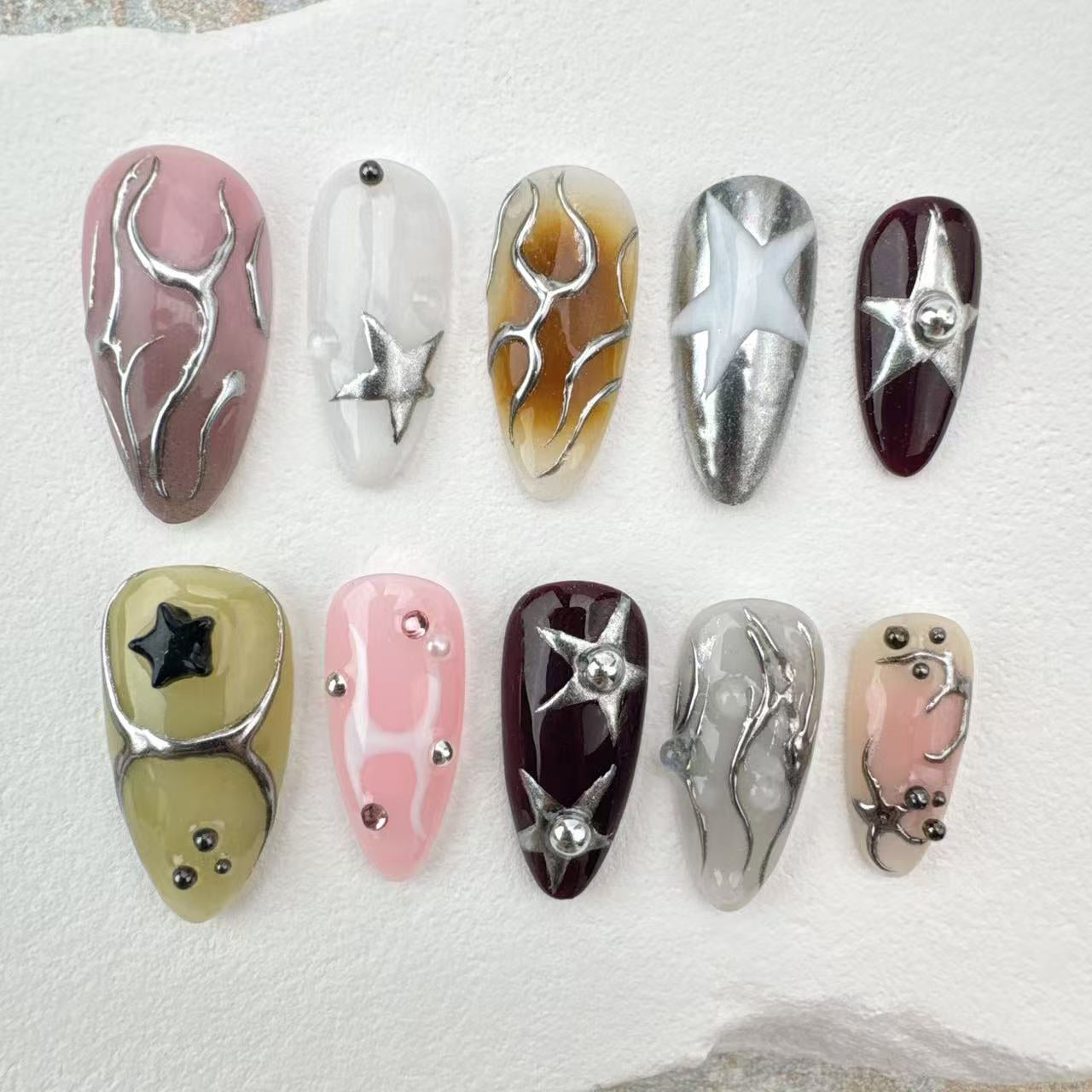 3D Handmade Nails/custom press on nails/party press on nails/Flakes for nails/Beautiful nails gift/nail art/Long nails/Almond nails