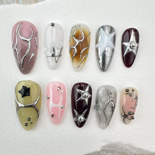 3D Handmade Nails/custom press on nails/party press on nails/Flakes for nails/Beautiful nails gift/nail art/Long nails/Almond nails